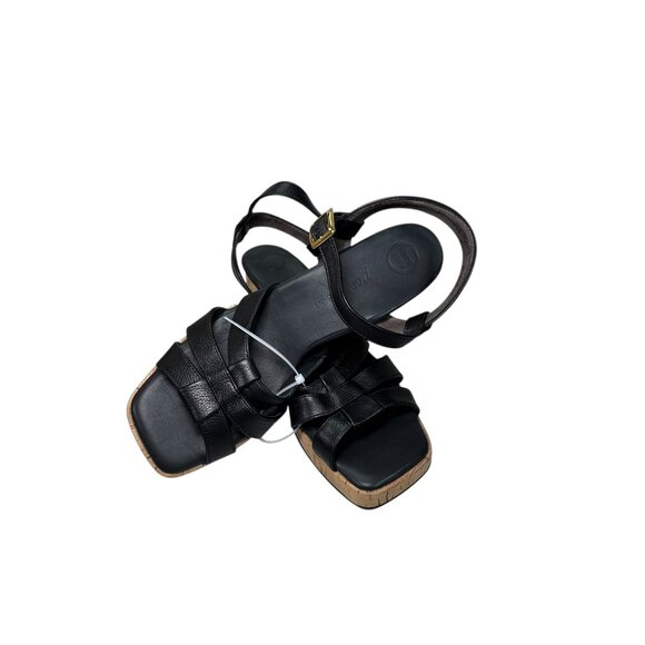 Paul Green Black Leather Strappy Block Heel Sandals NWT 9.5 Super Soft Cork - Picture 4 of 11